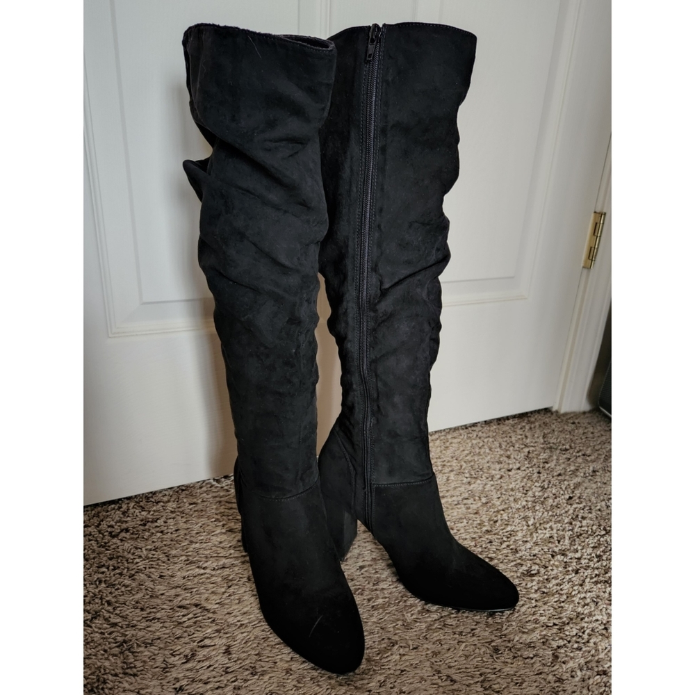 Black Scrunched Knee High Boots